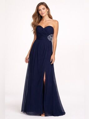 My Michelle Navy Blue Strapless Formal Dress Size 5 Beaded Evening Gown NEW
